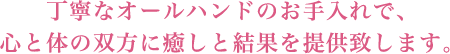 丁寧なオールハンドのお手入れで、心と体の双方に癒しと結果を提供致します。